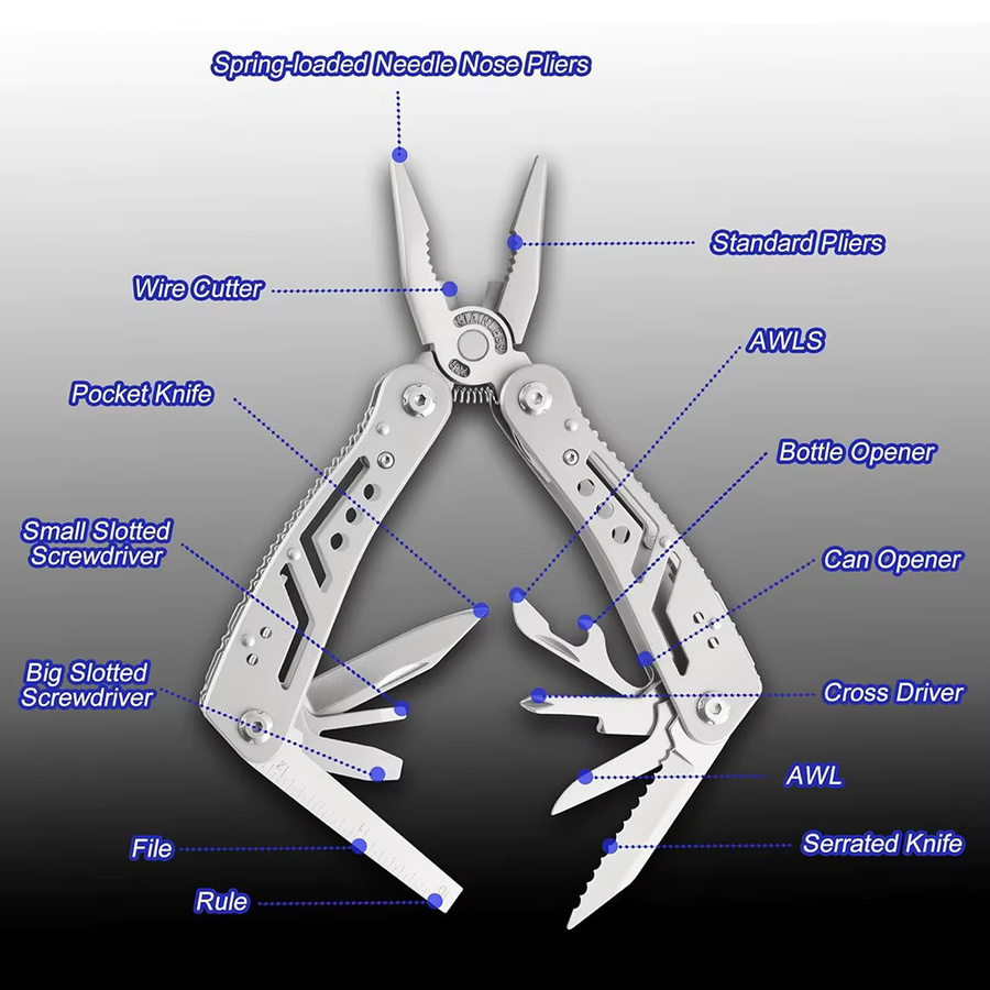 WOZOBUY 14 in 1 Multitool in Schwarz und Silber mit Zange, Messer und 11 Bits für Camping und Outdoor - Bild 5
