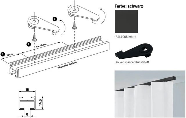 Deco-Raum Gardinenschiene Square nach Maß, gerade, Schwarz, Länge: 570 cm - Bild 1