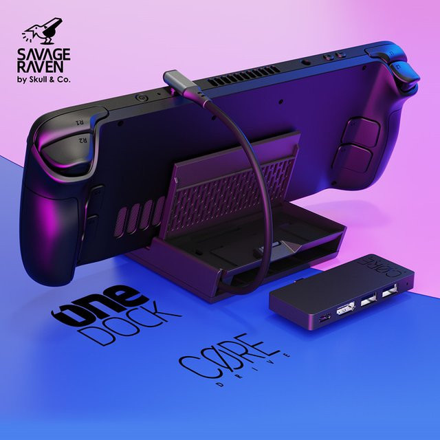 Skull & Co. OneDock DeX Dockingstation Ständer Savage Raven in Schwarz, USB-C Hub für Steam Deck und ROG Ally X - Bild 1