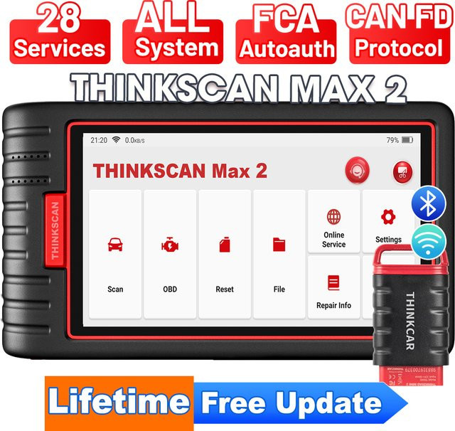THINKCAR Thinkscan Max 2 OBD2 Scanner Auto-Diagnosegerät mit CAN FD und FCA AutoAuth, Alle Systeme, 28 Reset-Funktionen, Farbe: Schwarz - Bild 1