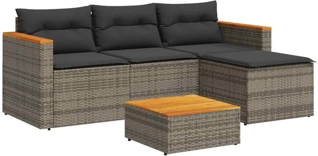 vidaXL 3-tlg. Garten-Sofagarnitur aus Poly-Rattan in Grau mit Kissen, Ottoman und Couchtisch - Bild 1