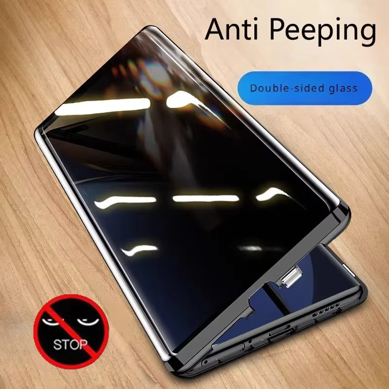 Xiaomi Magnetische Handyhülle aus gehärtetem Glas mit Anti-Peeping-Privatsphäre-Schutz für Redmi Note 12 13 14 Pro Plus 5G, Farbe: Silber - Bild 4