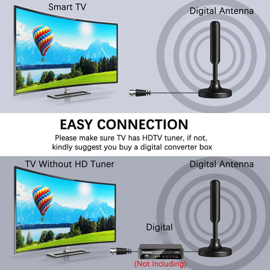 Digitale Innenraum-Antenne mit Signalverstärker für 720P und 1080P Fernsehen in Schwarz mit Adapter - Bild 2