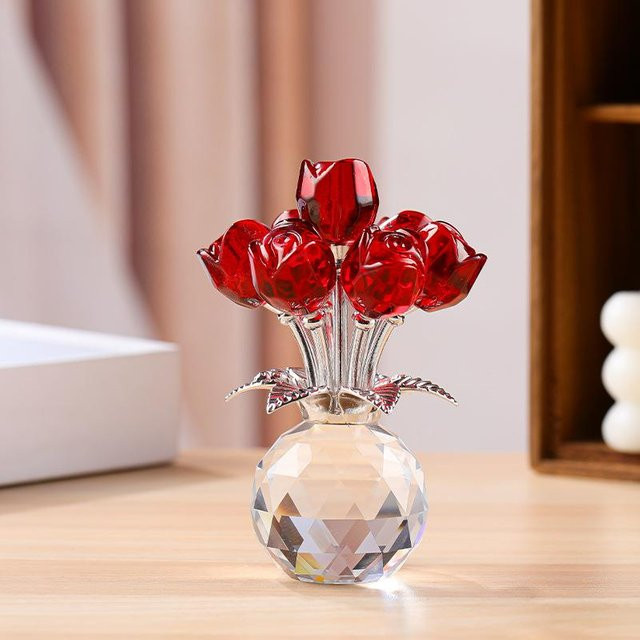 HKyo Kristallrosen-Skulptur in Rot aus Glas für romantische Anlässe - Bild 1