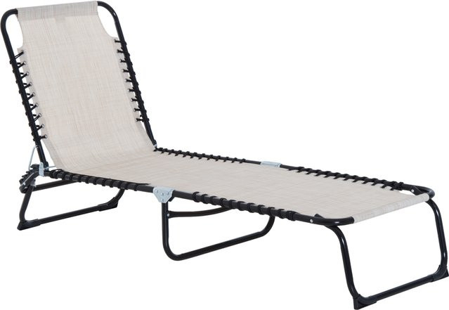 Outsunny Sonnenliege faltbar aus Stahl mit Textilene-Mesh-Stoff in Beige, 4-stufig verstellbare Rückenlehne, B/T/H: 197 x 58 x 76 cm - Bild 1