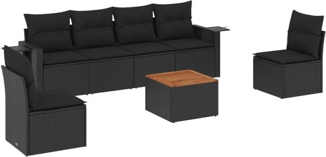 vidaXL 7-teilige Garten-Sofagarnitur aus Polyrattan in Schwarz mit Kissen und Stauraum - Bild 1