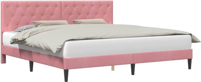 vidaXL Bettrahmen mit Kopfteil aus Samt in Rosa, B/T/H: 180 x 200 x 184 cm - Bild 1