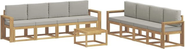 vidaXL Outdoor-Sofagarnitur 9-teilig aus Akazienholz in Weiß, Grau und Braun mit Sitzkissen und Rückenpolstern, B/T/H: 59 x 59 x 37 cm - Bild 1