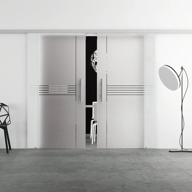 Levidor Doppelglasschiebetür Komplettset München aus Aluminium in Silber mit Stangengriffen und SoftClose, B/H: 90 x 217,5 cm - Bild 1