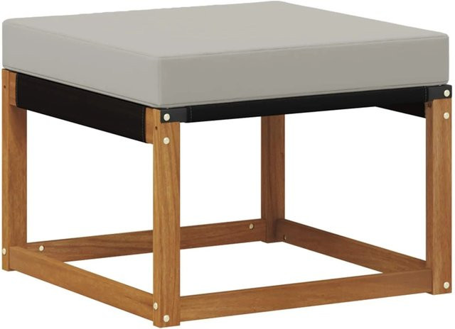 vidaXL Outdoor-Fußhocker aus Massivholz Akazie und Textilene Stoff in Beige und Grau B/T/H: 59 x 37 x 37 cm - Bild 1