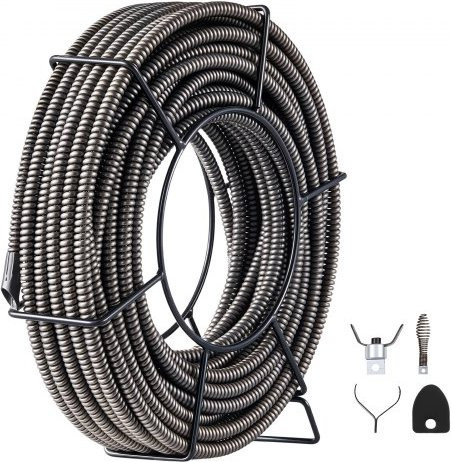 VEVOR Rohrreinigungsspirale aus massivem Stahl, silber, Länge: 1524 cm, Durchmesser: 0,95 cm (3/8 Zoll) - Bild 1