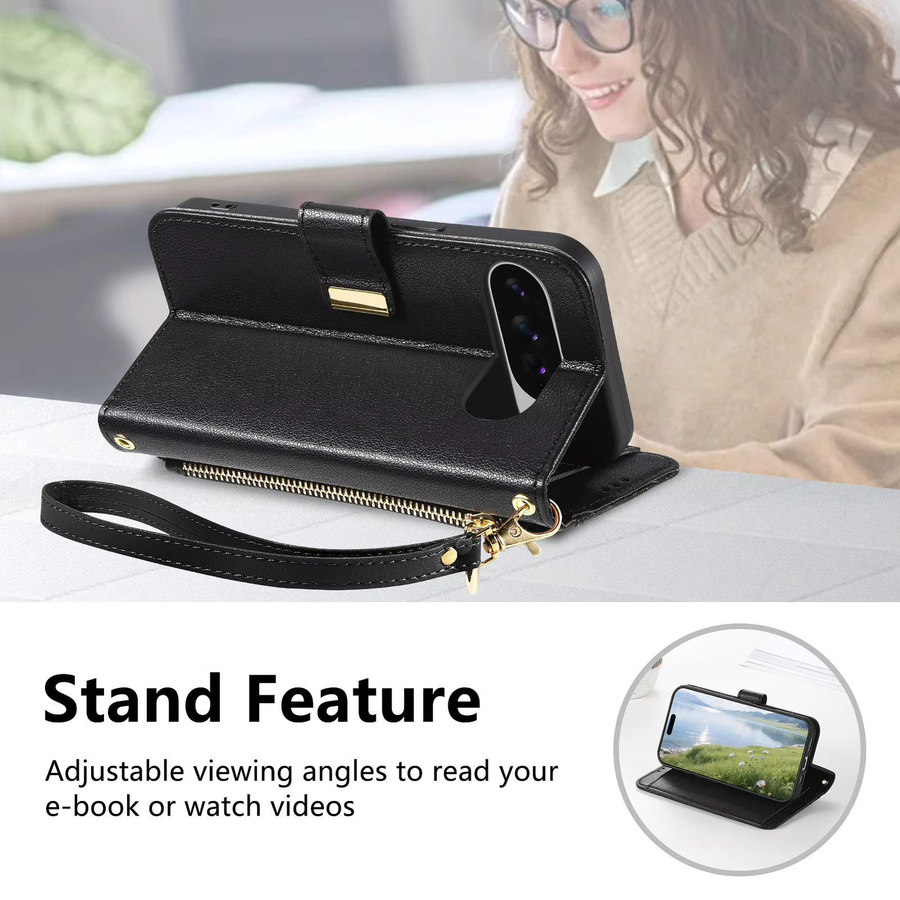 Leder Umhängetasche mit Handschlaufe und Kartenhalter als Handyhülle für Google Pixel 9, 10, Pro, XL10A, 9A in Schwarz oder Weiß - Bild 2