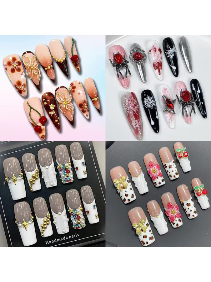 Keeppley Kunstnägel Stiletto, 10 Stück, 3D Blumen, Glänzend - Bild 2
