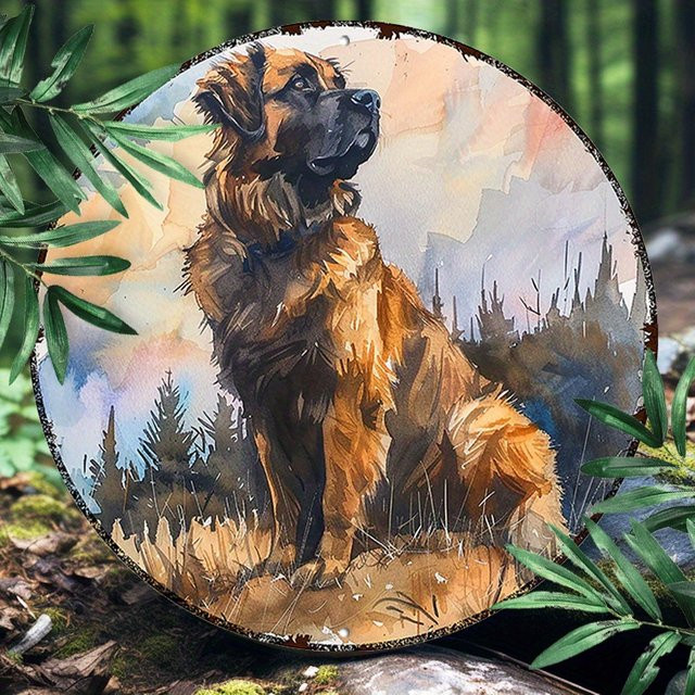 Potdemiel Leonberger Hunde-Wanddekoration aus Metall, rundes Aluminiumschild in Mehrfarbig, Durchmesser: 20,32 cm - Bild 1