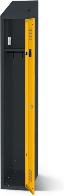 rotstahl Kleiderspind mit Ladefunktion und 1 Tür in Gelb mit anthrazitgrauem Korpus, B: 40 cm, H: 200 cm - Bild 1