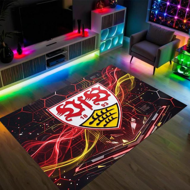 VfB Stuttgart Fußball Design Kristall Samt Teppich von Jing Lousejgo001, B/T: 120 x 80 cm, Mehrfarbig - Bild 1