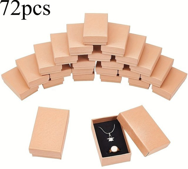 72-teiliges Set rechteckige Perlenringboxen aus Papier in Beige für Hochzeiten und Geburtstage - Bild 1