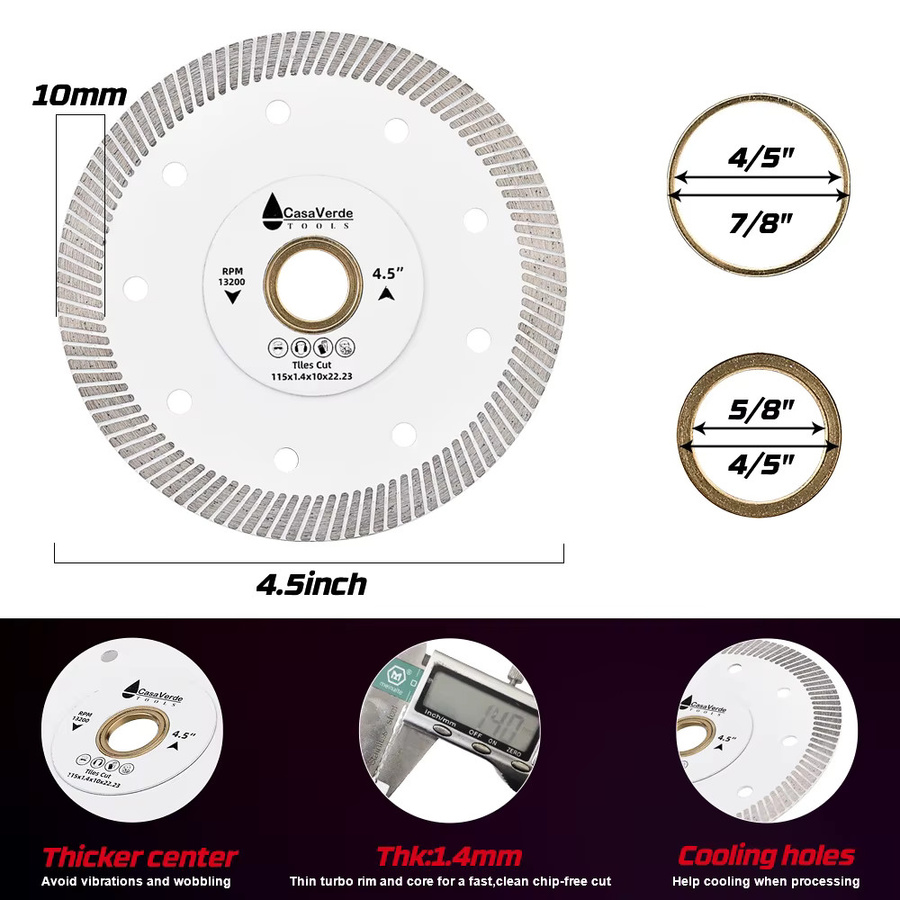 Casaverde Turbo-Diamantklinge für Fliesen, Granit und Marmor, Durchmesser: 115 mm, Farbe: Silber - Bild 2