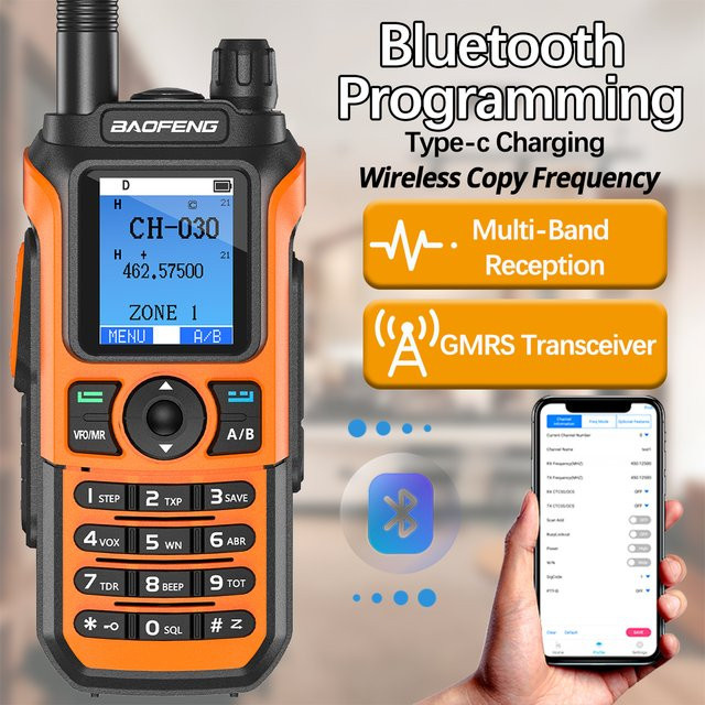 Baofeng GM-21 Walkie Talkie GMRS Transceiver mit Bluetooth und USB-C Ladegerät für Multiband-Empfang AM FM - Bild 1