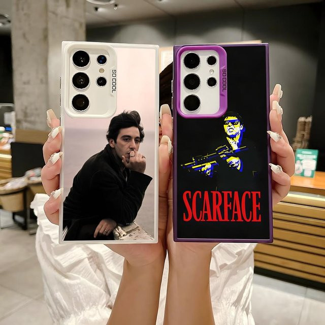 Film Scarfaces Tony Silikon Handyhülle für Samsung Galaxy S25 Edge S24 S23 S22 S21 S20 Ultra in Bunt und Silber - Bild 1