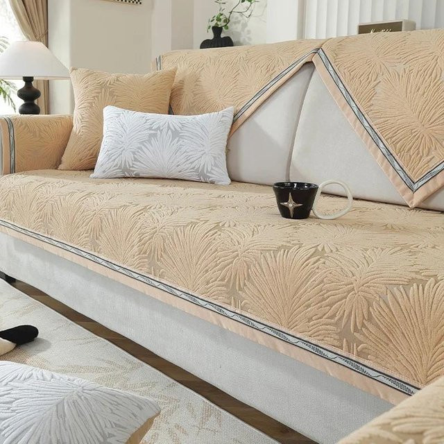 Moderner und schlichter Chenille Sofabezug in Beige, rutschfester Universal Überwurf für dein Wohnzimmer, B/T/H: 70 x 70 x 0 cm - Bild 1