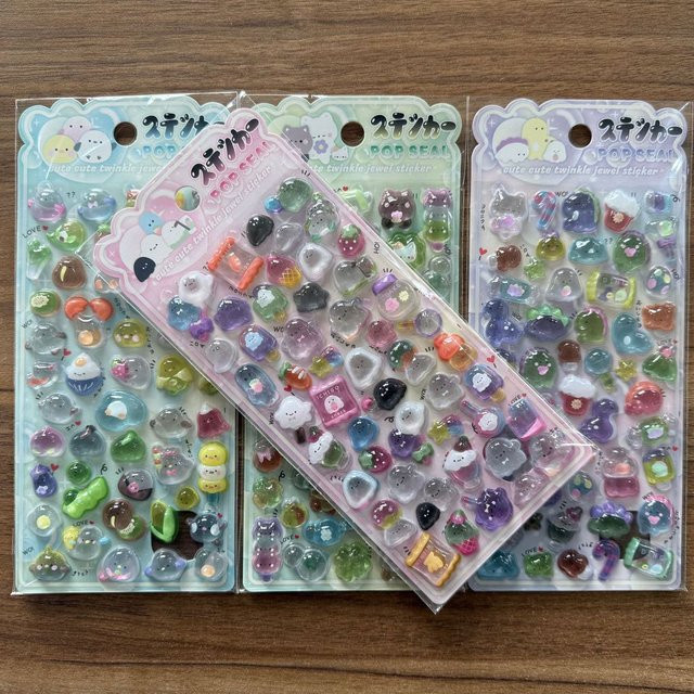 4 Stück Kawaii Tier-Pop-Aufkleber von Papery Pop Store, transparente dekorative Glitzer-Sticker in Multicolour für Scrapbook und Notizbücher - Bild 1