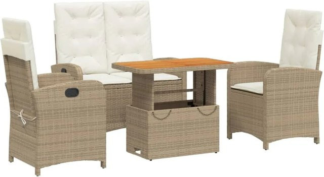 vidaXL 4-teilige Garten-Essgruppe aus PE-Rattan und massivem Akazienholz in Beige und Braun mit Kissen für Garten, Hinterhof und Terrasse - Bild 1