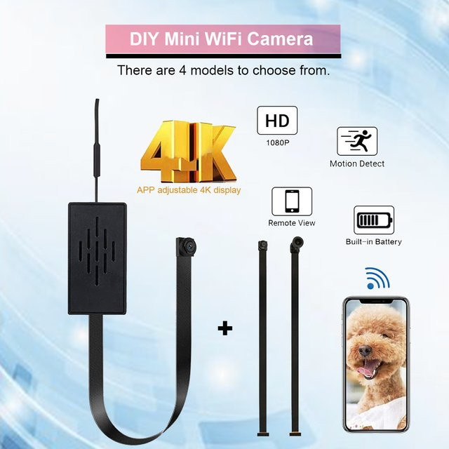 Kleine 4K DIY WLAN-Überwachungskamera mit 2,0 MP und 1080P Bildqualität in Schwarz für Live-Übertragung per Smartphone-App - Bild 1