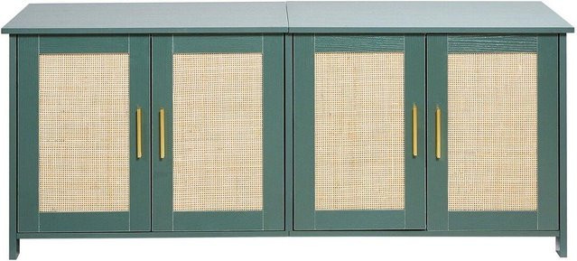 Buying Solutions MB Katzenklo-Gehege in Retro-Optik mit 4 Rattantüren und 2 Eingängen, Grüner Katzen-Waschraum aus Holz für mehrere Katzen, Breite: 120 cm - Bild 1