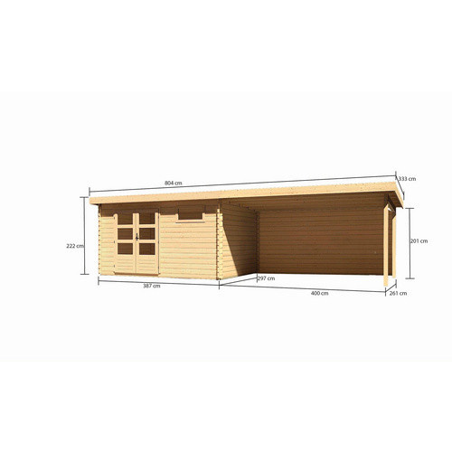 Gartenhaus Bastrup aus Holz in Naturbelassen mit Anbaudach und Rückwand B/H/T: 387 x 297 x 28 cm - Bild 2