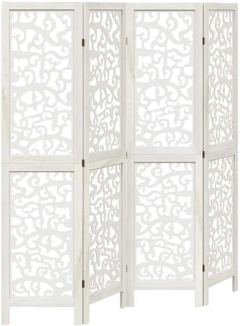 vidaXL 4-teiliger Raumteiler aus Paulownia-Massivholz in Weiß mit filigranem Muster, H x B x T: 160 x 140 x 4 cm - Bild 1