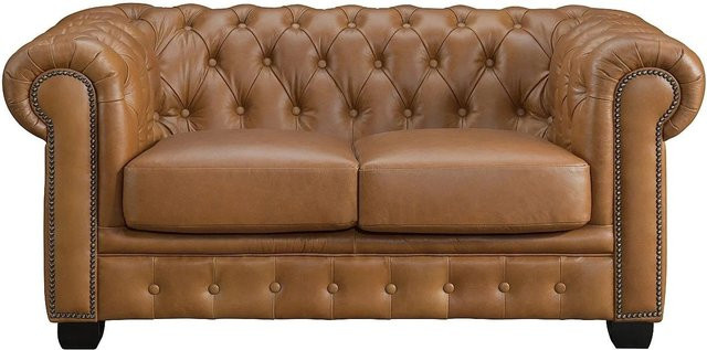 Vente-unique Chesterfield Sofa Brenton aus Büffelleder in Kamelbraun, Breite: 160 cm - Bild 1