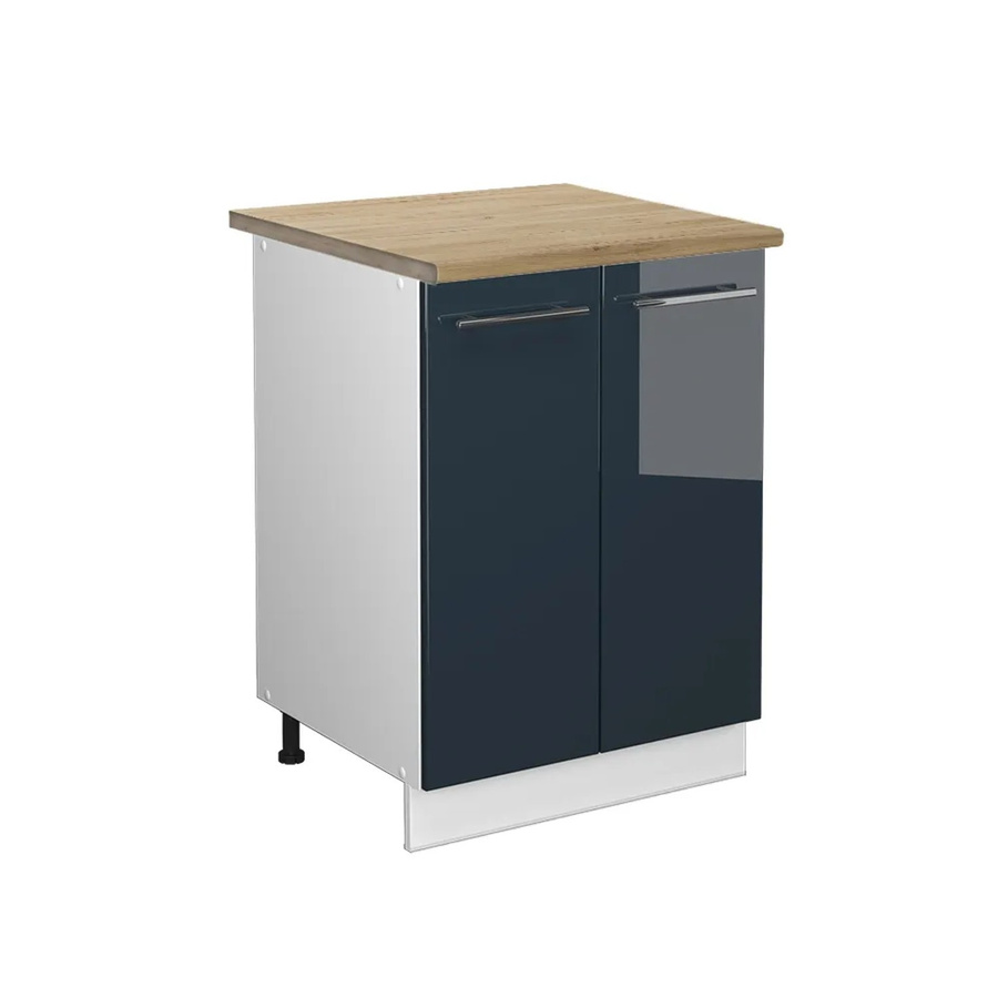 Vicco Küchenunterschrank Fame-Line Dunkelblau Hochglanz und Weiß mit Arbeitsplatte Eiche, Breite: 60 cm - Bild 2