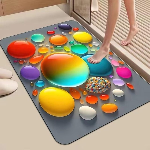 Yiran Health & Beauty Badezimmer Fußmatte aus Diatomeenerde mit 3D-Kieselstein-Optik, rutschfest und schnelltrocknend, Mehrfarbig, B: 80 cm, T: 50 cm - Bild 1