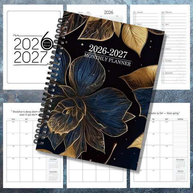 2-Jahres-Monatsplaner und Kalenderbuch mit Spiralbindung für akademische Planung, Januar 2026 – Dezember 2027, Softcover, Schwarz - Bild 1