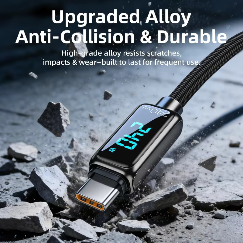 Vyvylabs Typ-C-auf-Typ-C-Ladekabel mit Digitalanzeige 240W in Schwarz - Bild 2