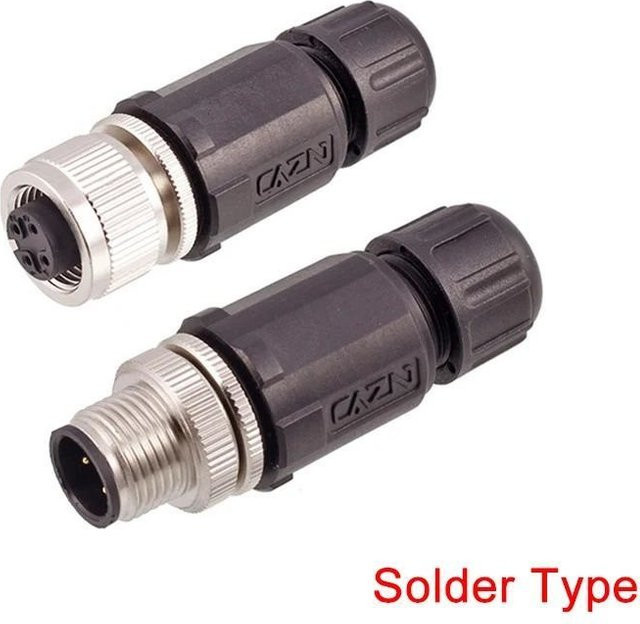 CAZN M12 Steckverbinder Set aus Kunststoff mit Metallanschlüssen, gerade oder abgewinkelt, männlich und weiblich, verschiedene Pin-Konfigurationen und PG7/PG9 Verschraubungen, Farbe: Schwarz - Bild 1