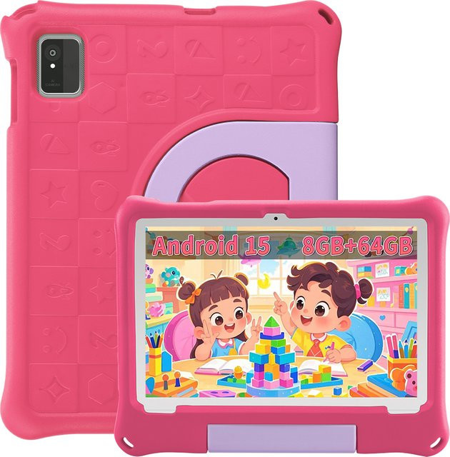 Paitanry Kinder-Tablet 10,1 Zoll mit Android 15, 64GB ROM, 8GB RAM, WiFi6 und stoßfester Hülle in Pink - Bild 1
