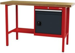 STIER Werkbank mit 1 Schublade und 1 Tür in Rot und Grau, B/T/H: 150 x 60 x 96 cm - Bild 1