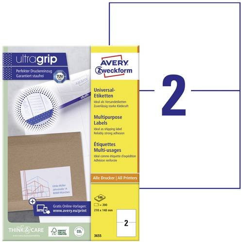 Avery Zweckform Universal-Etiketten 3655, weiß, A4, 200 Stück - Bild 1