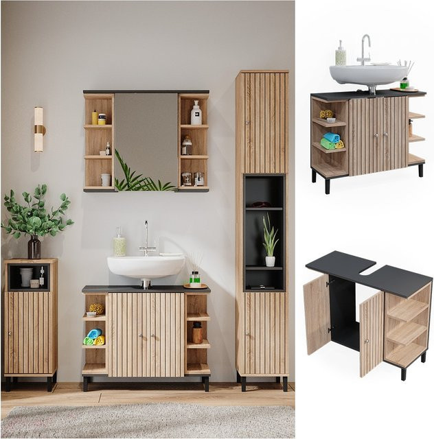 Vicco Waschtischunterschrank Aquis Badezimmer Sonoma Anthrazit B/T: 79,6 x 64 cm - Bild 1