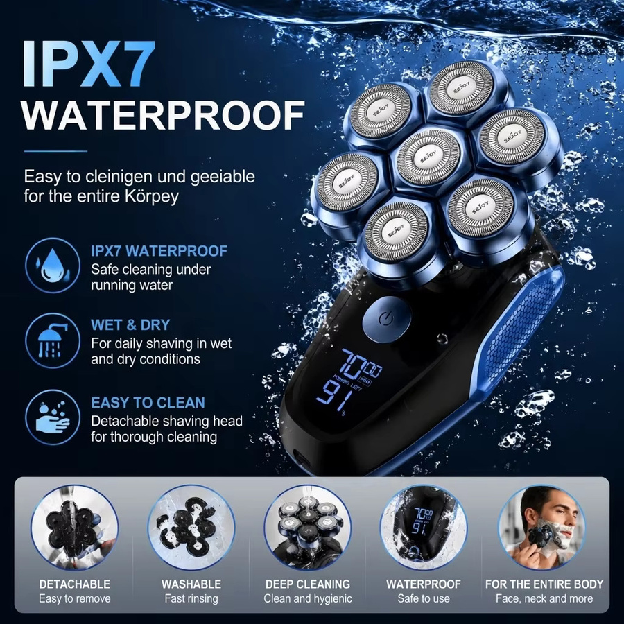 sejoy Elektrorasierer 5-in-1, IPX7 Wasserdicht, Blau, Herren - Bild 8