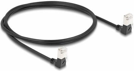Delock RJ45 Patchkabel CAT 6a S/FTP Ethernet LAN Slim 90 Grad gewinkelt Schwarz Länge: 1,00 m - Bild 1