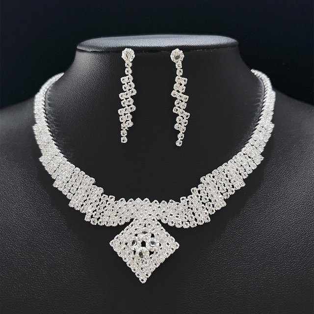 Schmuck-Set Halskette, Ohrringe, Kristall, Diamant, Weiß, Damen - Bild 1