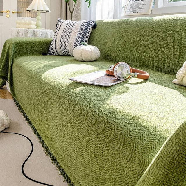 Weicher Chenille Sofabezug mit Fischgrätmuster in Beige, rutschfest und ganzjährig nutzbar, Breite: 180 cm, Tiefe: 130 cm - Bild 1