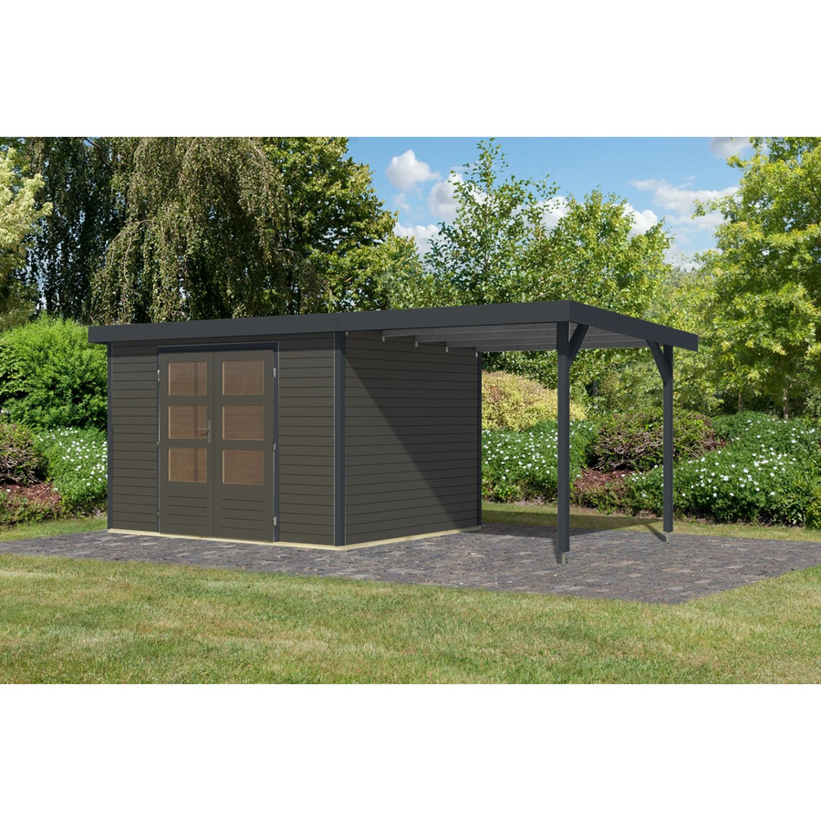 Karibu Gartenhaus Ernesto 5 B mit Anbaudach in Terragrau/Anthrazit, B: 298 cm, T: 209 cm, H: 242 cm - Bild 2