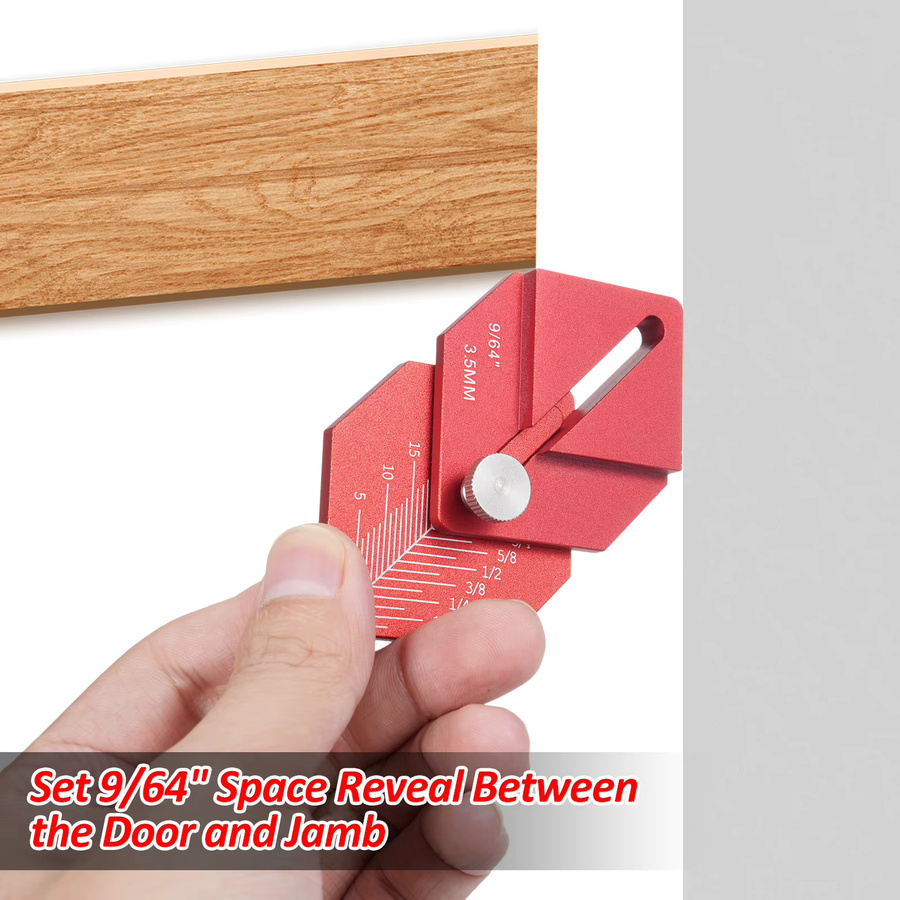 Qiilu Holzbearbeitungs-Messlineal in Rot als Multitool zum Messen und Markieren von Offsets für Tischlerarbeiten - Bild 3
