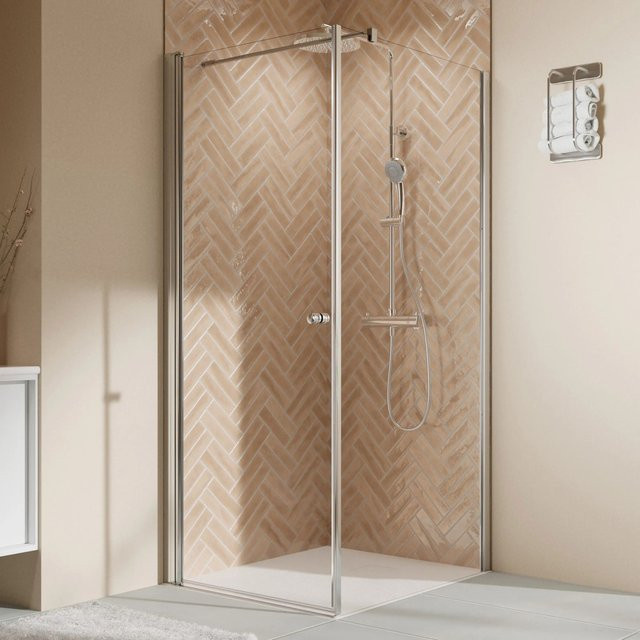 Breuer Elana 2.0 Seitenwand Rechts mit Drehtür aus Sicherheitsglas in Silber und Transparent, Höhe: 200 cm, Breite: 90 cm - Bild 1