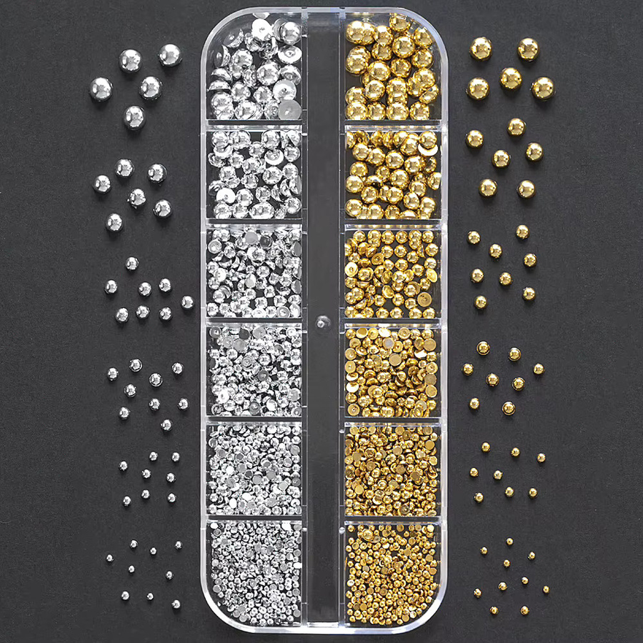 HotPress Nagel Charms, Gold Silber, Halbrund und Rund, Stahl, Metallic - Bild 2
