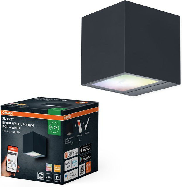 Osram SMART+ WiFi Brick LED Wandleuchte Up/Down in Dunkelgrau, 14W, 550lm, RGB+W, 3000K, dimmbar, IP44 Außenleuchte für Garten, Terrasse und Balkon, kompatibel mit Amazon Alexa und Google Assistant - Bild 1